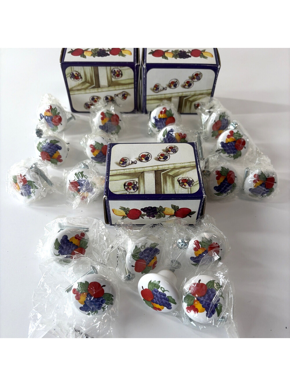 Lot of 18 Fruit Porcelain Cabinet Drawer Door Knobs Pulls 3 Sets Ceramic 1.25"